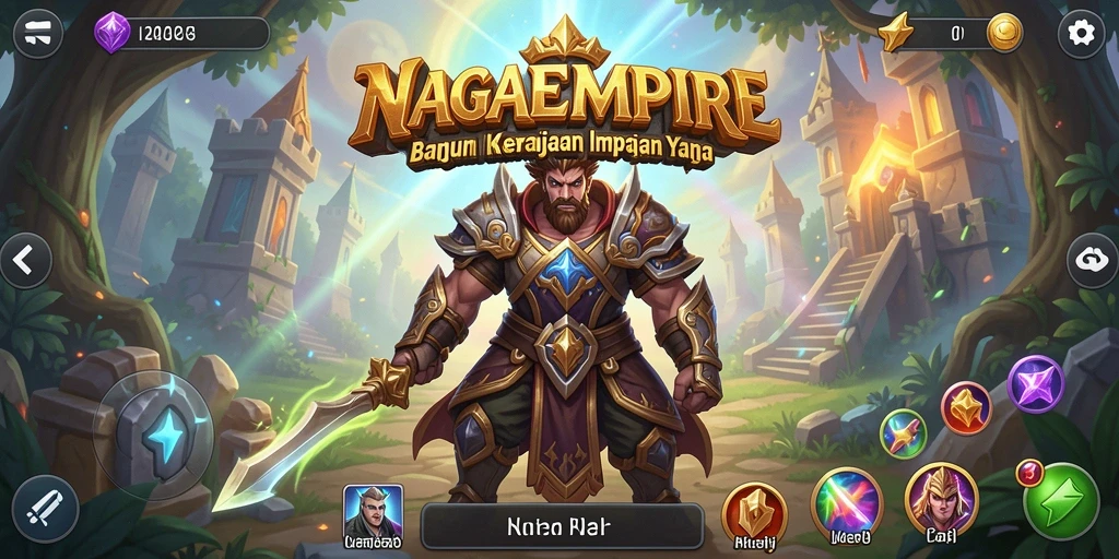 Tangkapan layar NAGAEMPIRE menampilkan aksi membangun kerajaan yang mendalam.