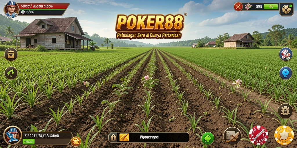 Screenshot POKER88 menampilkan ladang pertanian yang indah dan interaktif.