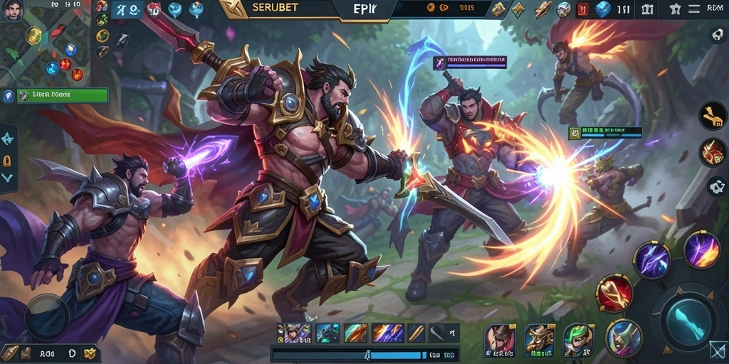 Screenshot SERUBET menampilkan aksi pertempuran di arena MOBA.