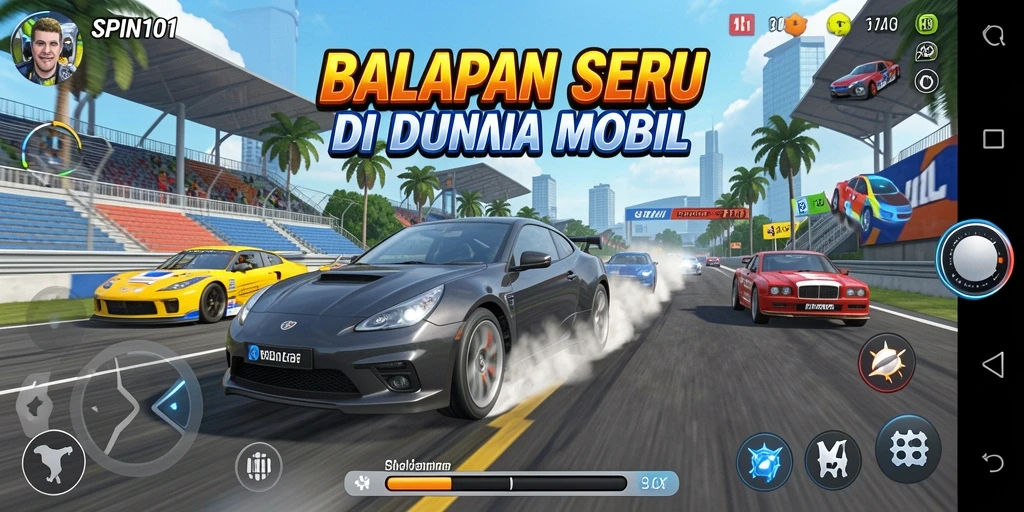 Screenshot utama SPIN101 menampilkan aksi balapan yang mendebarkan.