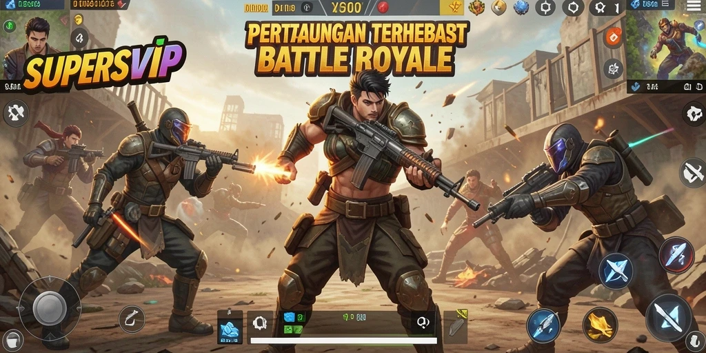 Tangkapan layar gameplay mendebarkan dari SUPERSVIP Battle Royale.