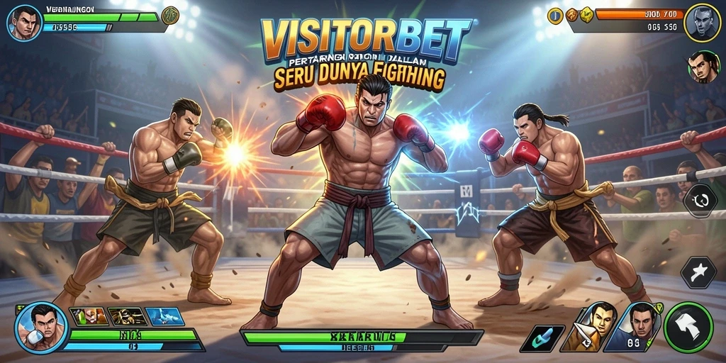 Tampilan gameplay mendebarkan VISITORBET dengan karakter bertarung.