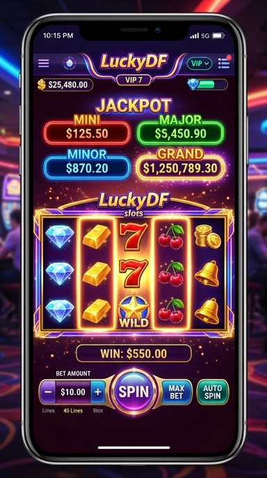 Skrin detail aplikasi di luckydf dengan informasi lengkap dan opsi unduh.